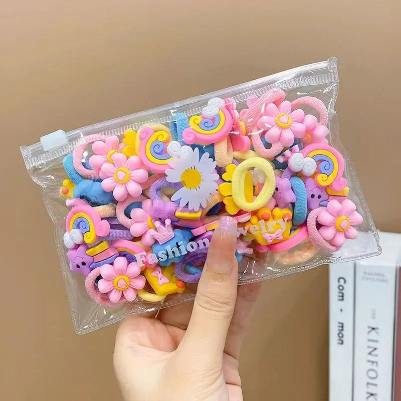10/20Pcs Cute Cartoon Elastic Hair Bands for Girls – Soft, No-Damage Mini Scrunchies, Kids Hair Ties Accessories
