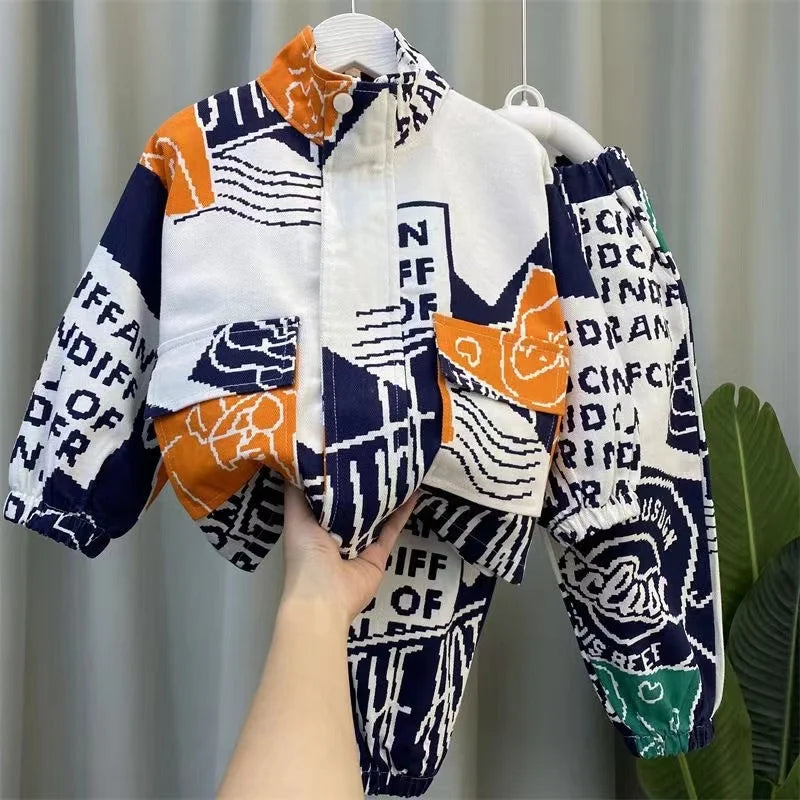 Boys Set Spring and Autumn 2024 New Children's Handsome Clothes Trendy Baby Autumn Fashion Cowboy Two Piece Set Kids Outfits