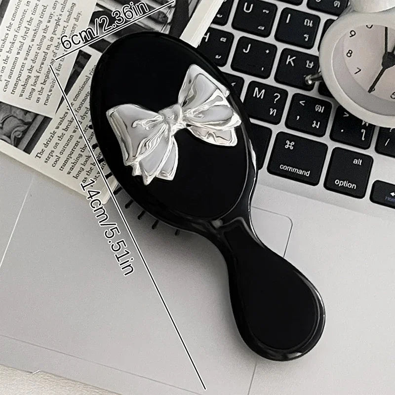 Portable Cute Bow Mini Round Hair Comb Hair Salon Hairdressing Massage Folding Hair Brush Air Cushion Comb Makeup Beauty Tools