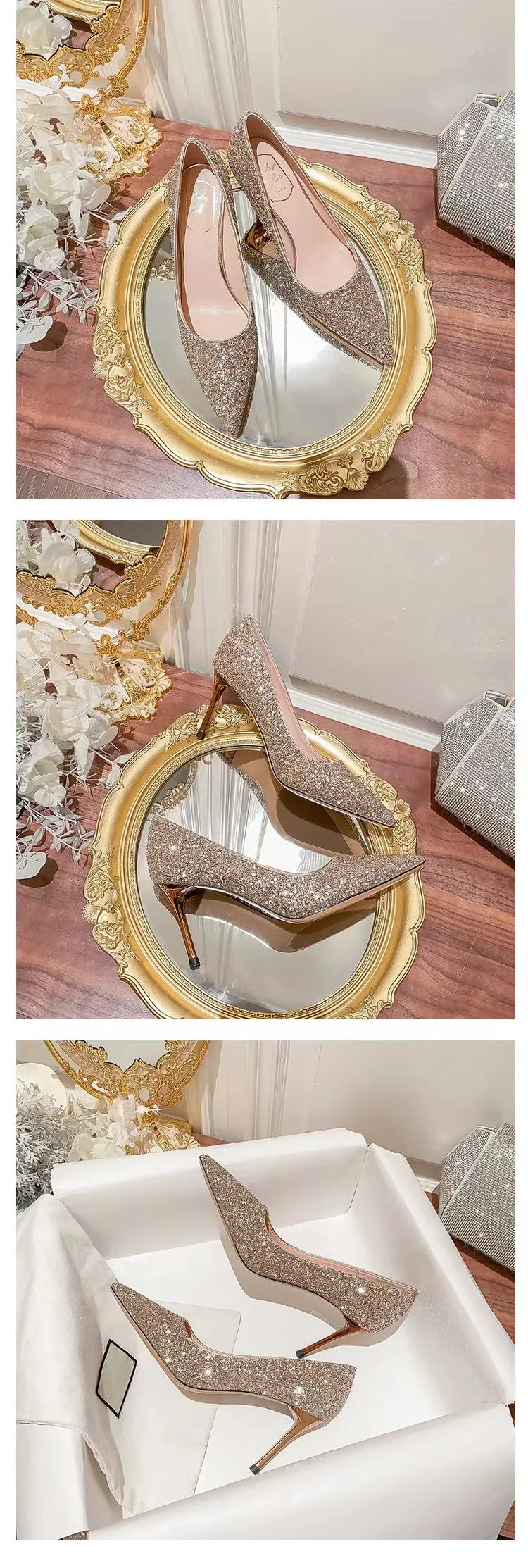 High Heels Women Wedding Shoes Bride Gold Heels Luxury Designer Elegant Party Sandals Dress Strip Pole Dance Sexy Silver Heels