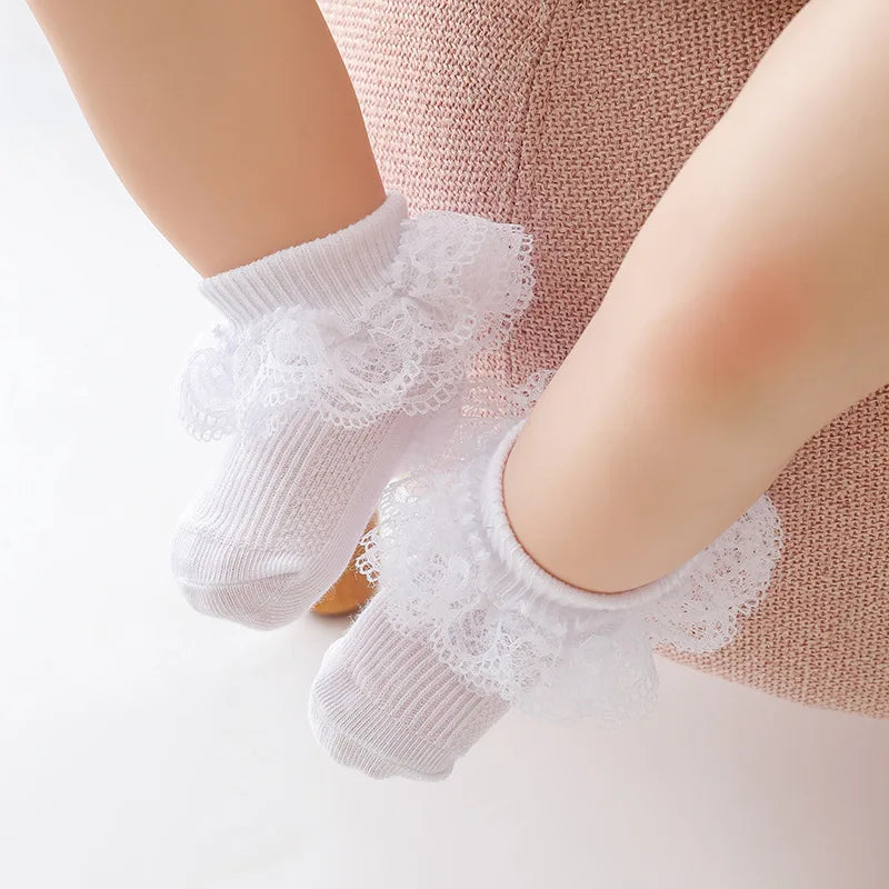 0-1Y Newborn Infant Toddler Baby Socks Girls Kids Princess Bowknot Lace Floral Short Socks Cotton Ruffle Frilly Trim Ankle Socks