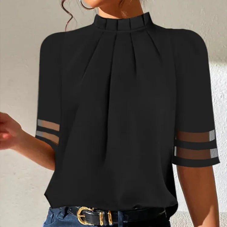 2024 Summer Casual Short Sleeve Shirt Blouses Women Fashion Off Shoulder Black Office Ladies Top Femme Shirt Blouse For Woman