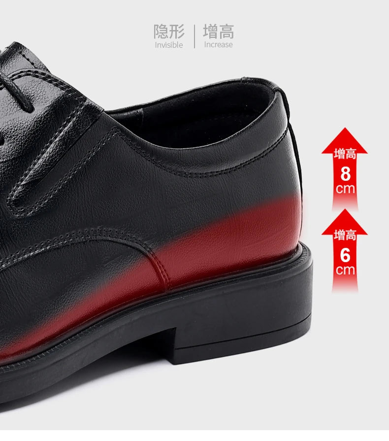 3 6 8cm Heel Men's Dress Shoes New Designer Cow Leather Increase Casual Spring Autumn Black Platform Wedding Shoes Male