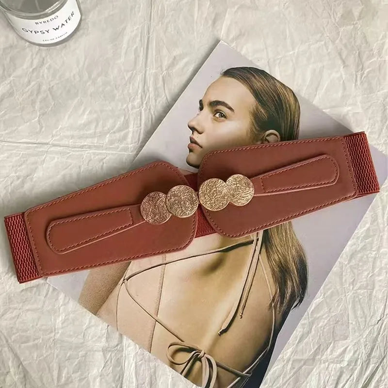 Waist belt for women; stretch elastic wide belt for decoration; outer dress with a versatile belt; skirt with accessories in bla