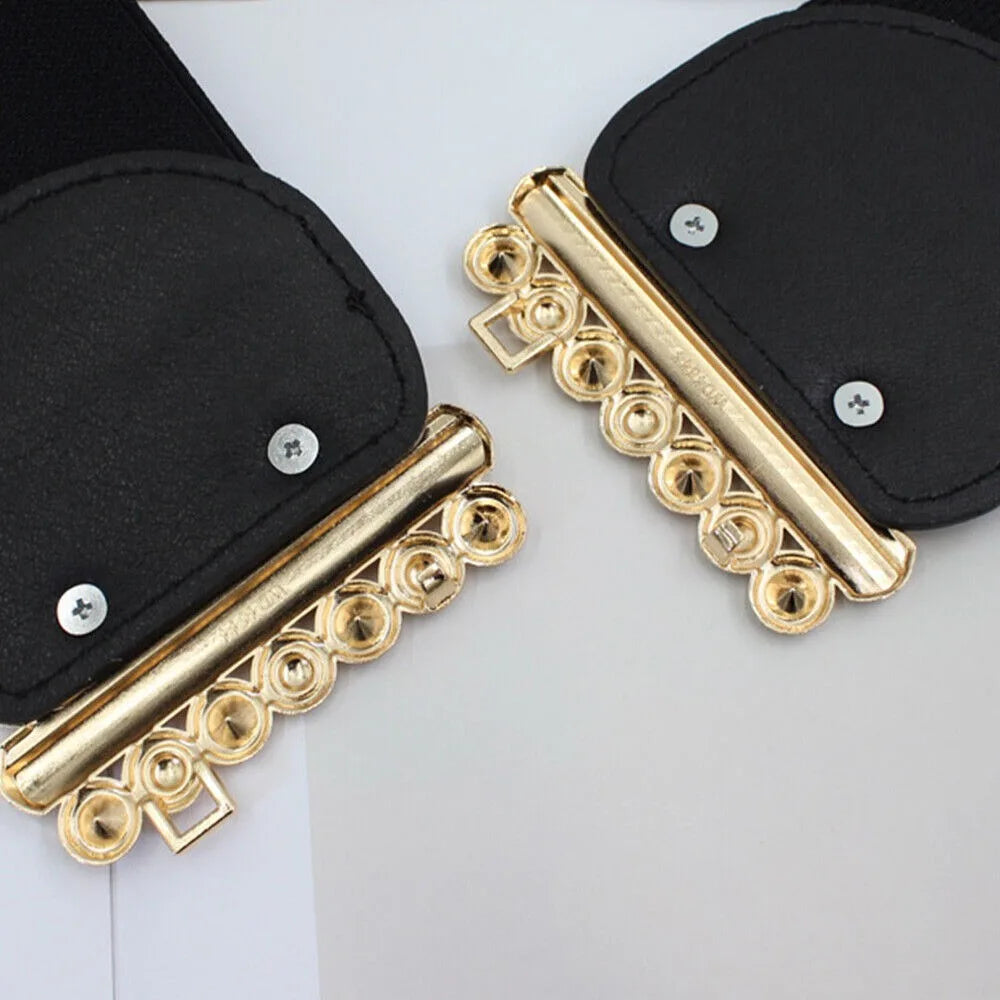 Big Size Black Stretch Corset Waistband Belt Cummerbands Rhinestone Metal Buckle