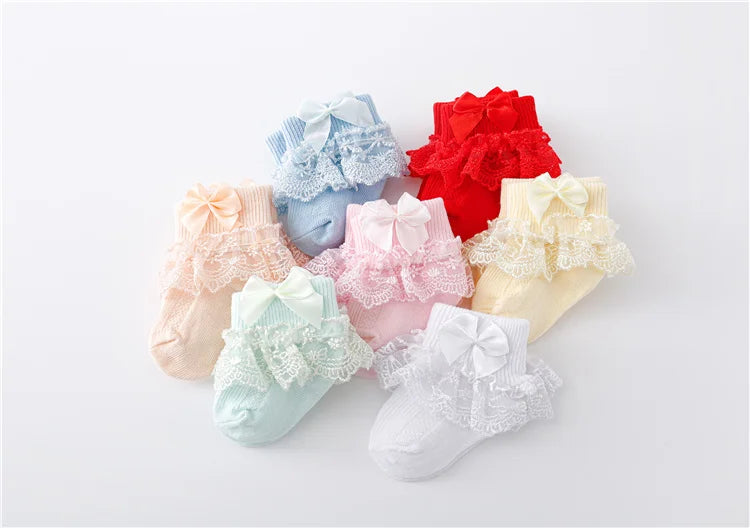 Lawadka 0-24Month Newborn Baby Socks For Girls Cotton Lace Infant Girls Sock Princess Bow Toddler Baby Girls Socks Spring 2024