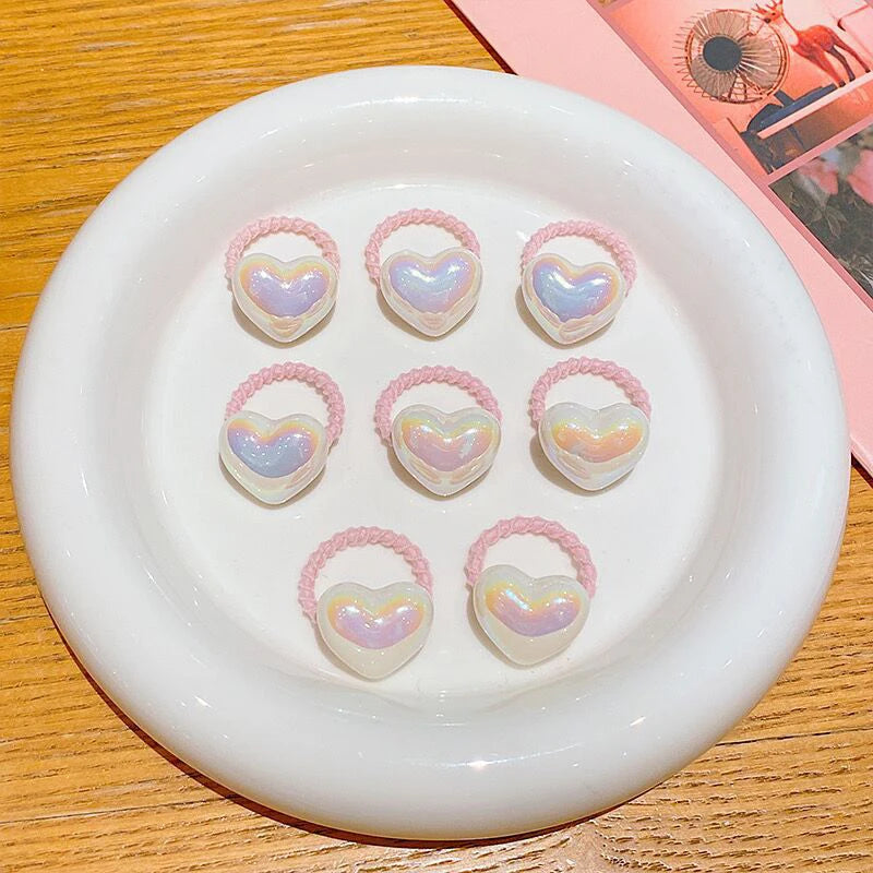 10PCS/Set Shiny Butterfly Baby Girl Hair Ropes Cute Heart Star Elastic Rubber Bands Ponytail Headflower Princess Kids Headwear