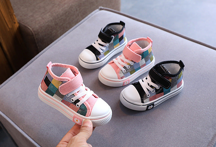 Children Canvas Shoes for Boys Girls Fashion Kids Casual Sneakers Breathable Checkered Classic Girls High-top Lattice Sneakers