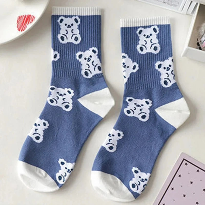 Women's Socks Warm Socks In Autumn and Winter Blue Socks Students High-top Striped Checkered Sports Stockings