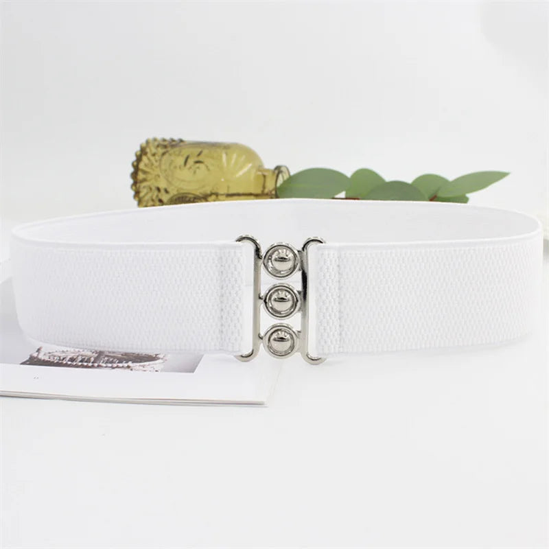 Women's Elastic Pair Buckle Belt Elastic Wide Belt Cummerbund Strap Belt Waist Decorative Waistband For Dresses Solid Color