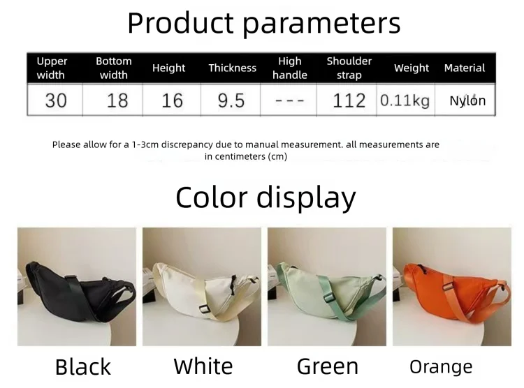 New Simple and Casual Solid Color Nylon Large Capacity Women's Dumpling Bag Shouldercrossbody bag shoulder bag large capaci Bag