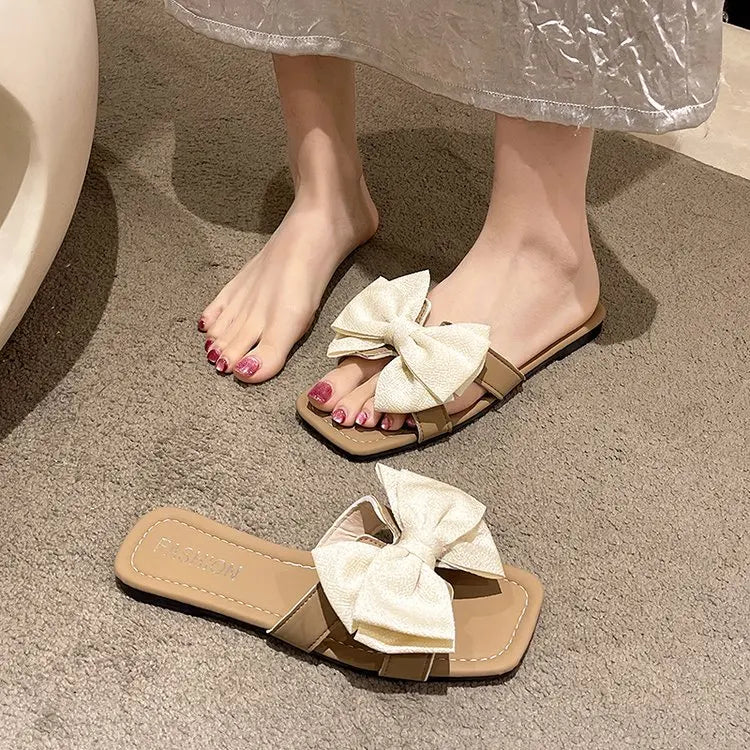 Ele Women's Flat Bot Slippers  Knot Fairy Sle Summer Sandals Faionable Versatile Outdoor Slip-On oes