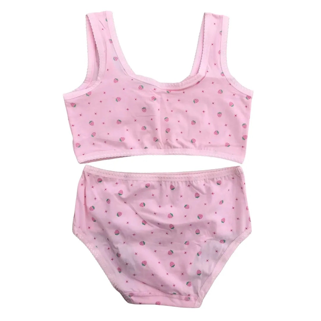 Girl Bra Boxers Set Cute Floral Strawberry Prints Teens Underwear Size 130-160 Big Girl Underwear Bra Panties Set