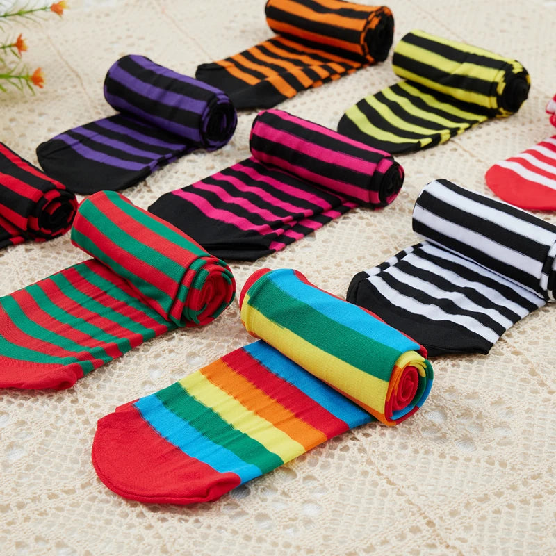 Children Girl Pantyhose Kids Striped Pattern High Waist Cosplay Leggings Pants Cosplay Halloween Christmas Stockings