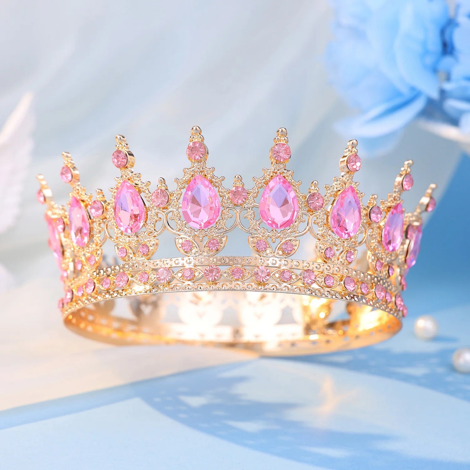 Baroque Round Crystal Tiaras And Crowns Headband Rhinestone Prom Diadem Crown Bridal Wedding Hair Accessories Jewelry Crown Gift