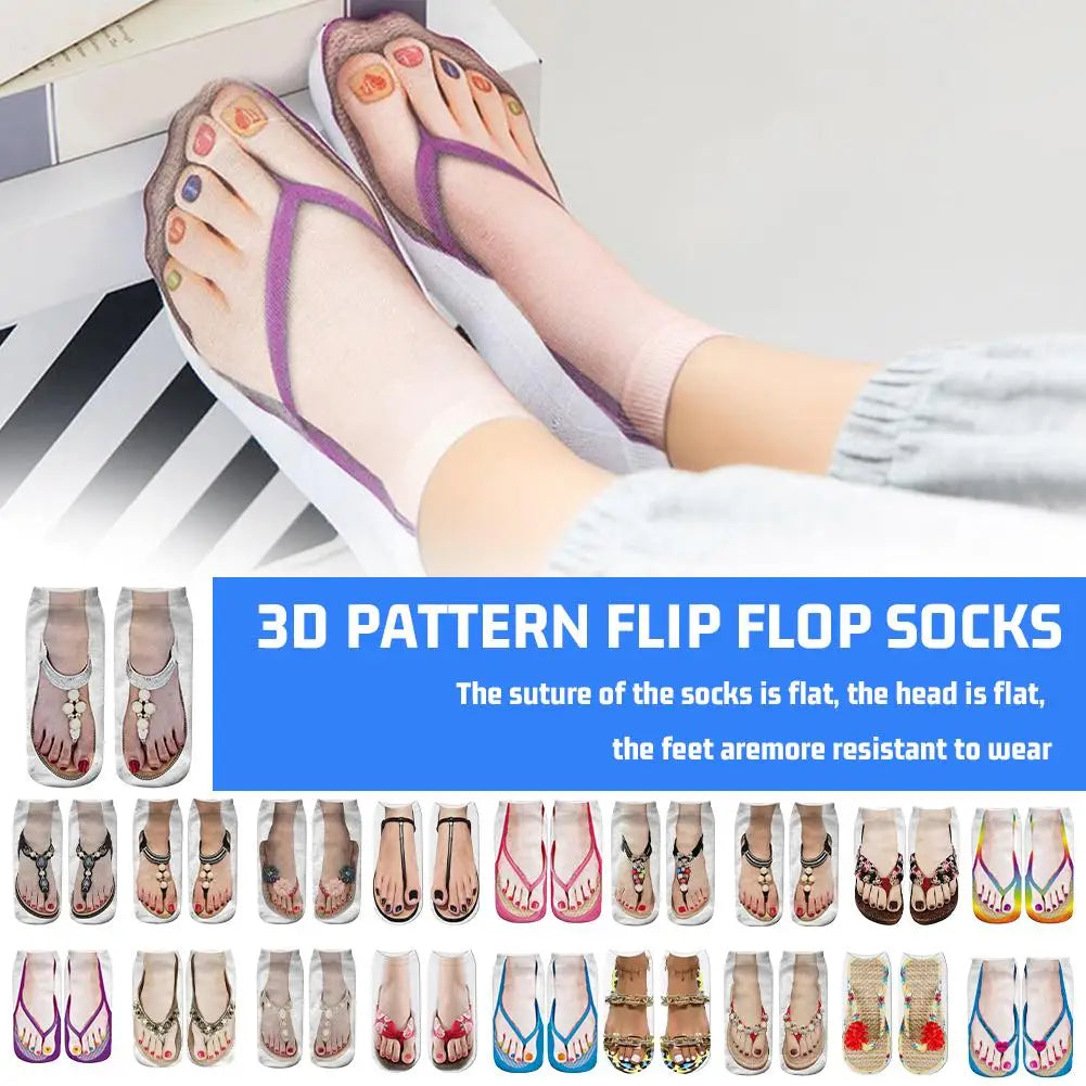1 Pair 3D Printing Pattern Flip Flop Socks Funny Socks for Women Flip-flop Ankle Socks Low Cut Floor Socks Hosiery Novelty Gifts