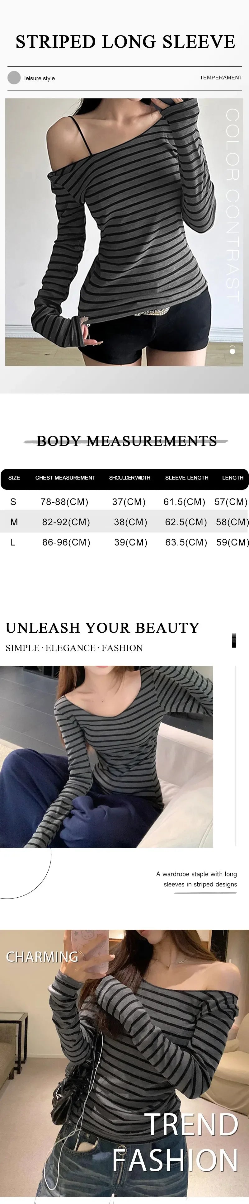 Spring Fall Women's New Japanese Basic Models Slim Long-Sleeved Striped t-Shirt Strapless Korean Street Style y2k Thin Tops