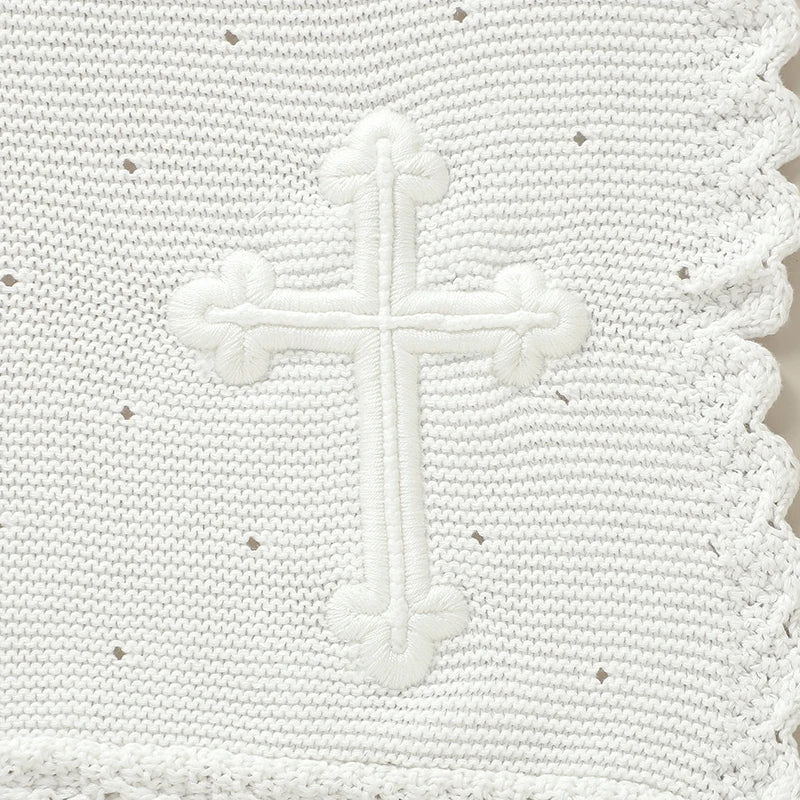 Baby Christening Blankets 100*80cm Cotton Soft Knit with Stitching Cross Newborn Boys Girls Swaddle Nursery Blanket Baptism Gift