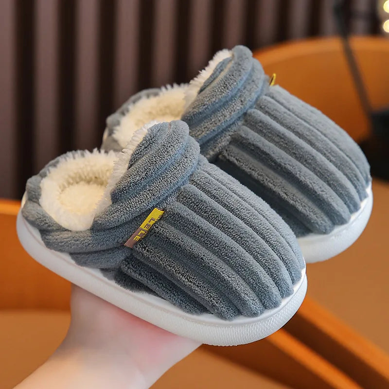Winter children's cotton slippers for boys and girls, anti slip and warm bags, and parent-child fuzzy and plush home baby cotton