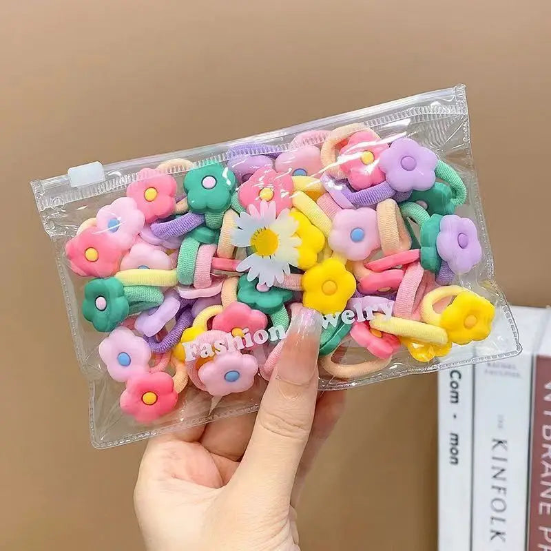 10/20Pcs Cute Cartoon Elastic Hair Bands for Girls – Soft, No-Damage Mini Scrunchies, Kids Hair Ties Accessories