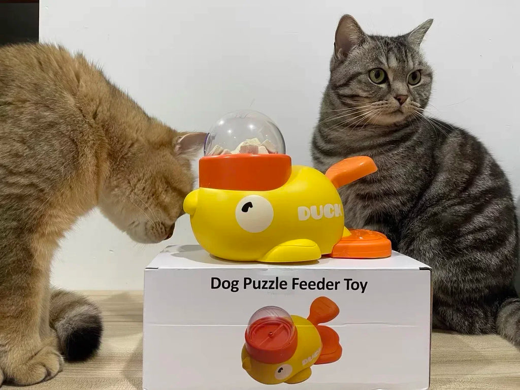 Pet Treat Dispenser-Interactive Dog Toys, Anti Gulping Duck Slow Feeder,cat Dog Treat Dispensing with Button,for Dogs Training