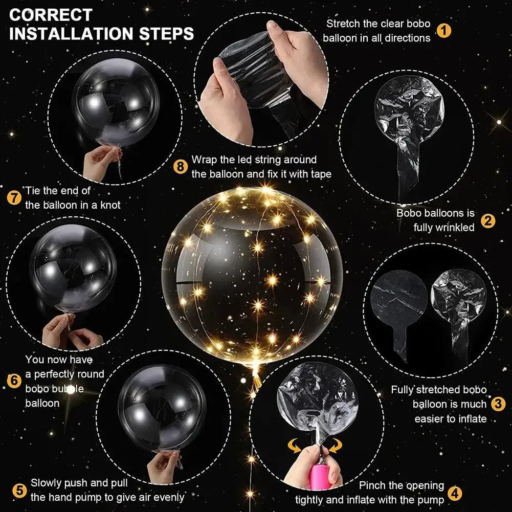 3Pcs LED Light Up Balloons Glow In The Dark Transparent Led Balloons for Weddings Birthdays Valentine's Day Party Festival Decor