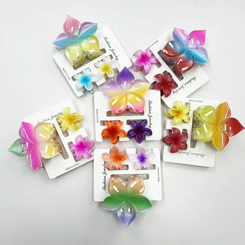 3Pcs/Set Sweet Flower Colroful Gradient Hair Claws Ponytail Cip Clamp Barrettes Hairpins For Women Girl Beach Hair Accessories