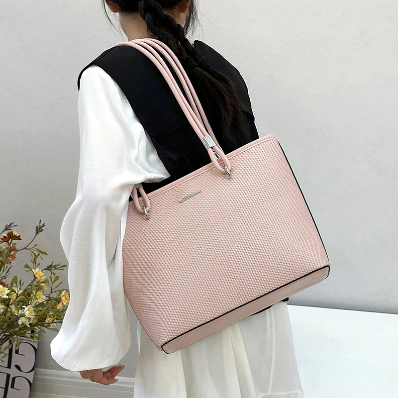 Pu Women's Shoulder Bag Stylish And Simple Solid Color Handbag Adjustable Shoulder Strap Waterproof Large Capacity Bucket Bag