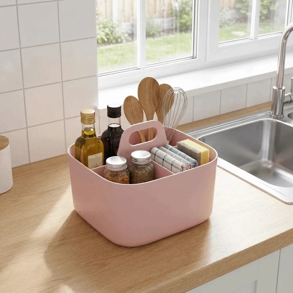 Plastic Cosmetic Organiser Multi-compartment with Handle Split Pen Organiser Divider Sorting Desk Storage Basket Office