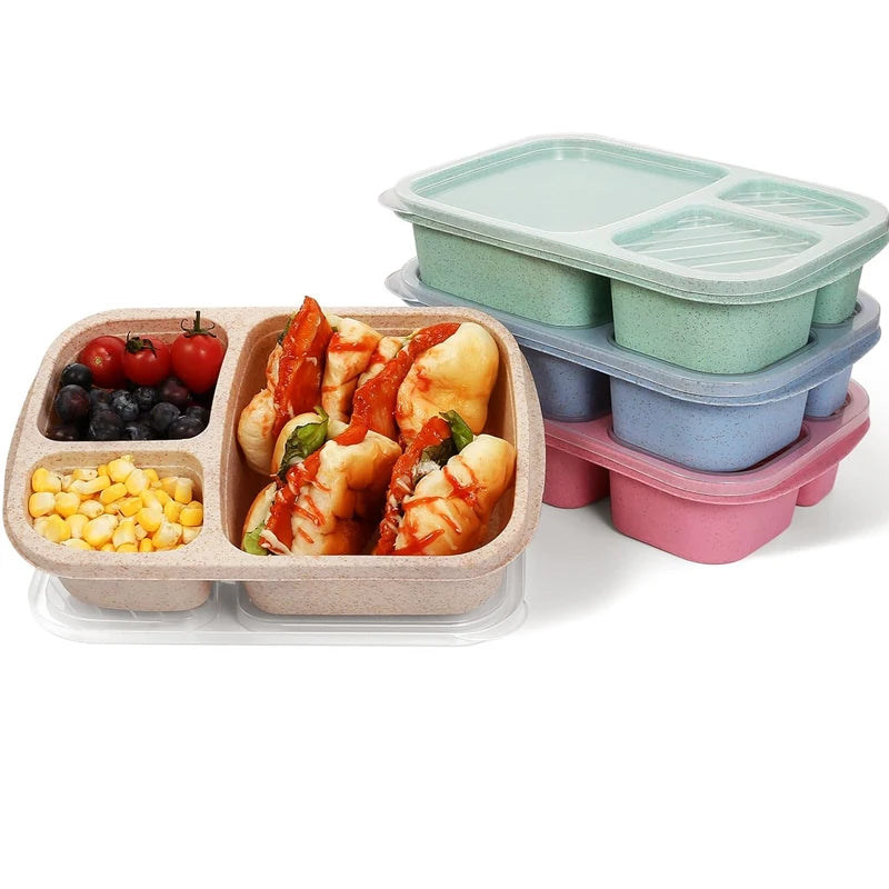 Lunch Box Reusable 3 Compartment Divided Bento Box Kid School Adult Office Food Storage Containers Outdoor Portable Plastic Box