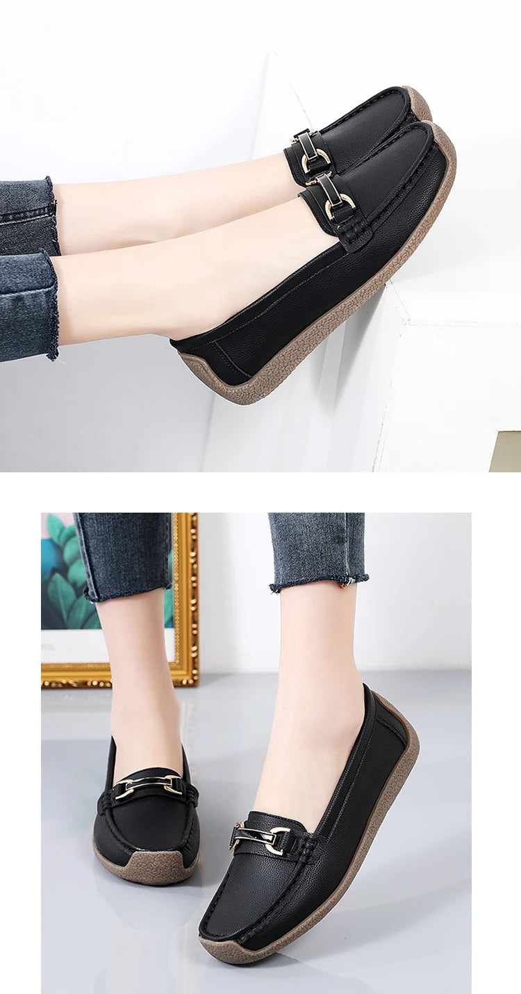 New Summer Sandals For Women100% Genuine Leather Single Shoes, Large-Sized Fashionable Casual Women'S Shoes, Loafers Flat Shoes