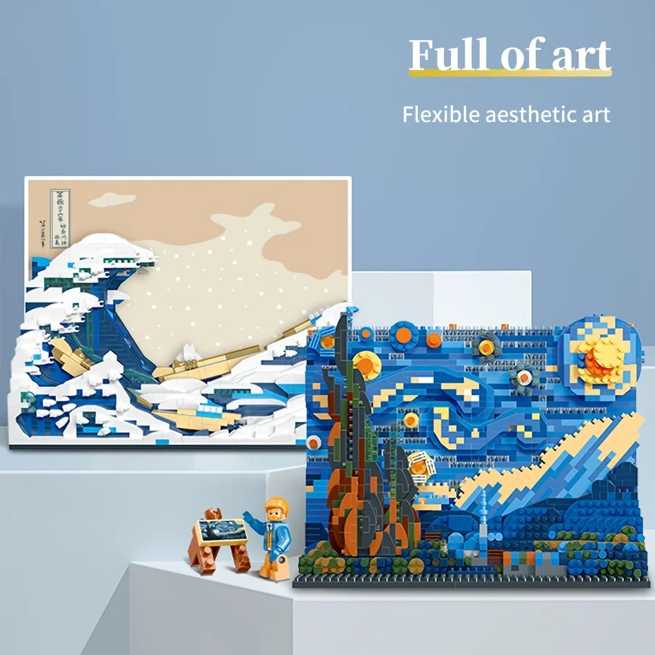 Pantasy Kanagawa Surfing Puzzle Ukiyo-E Building Block Decoration Creative Assembling Toy World Famous Painting Gift