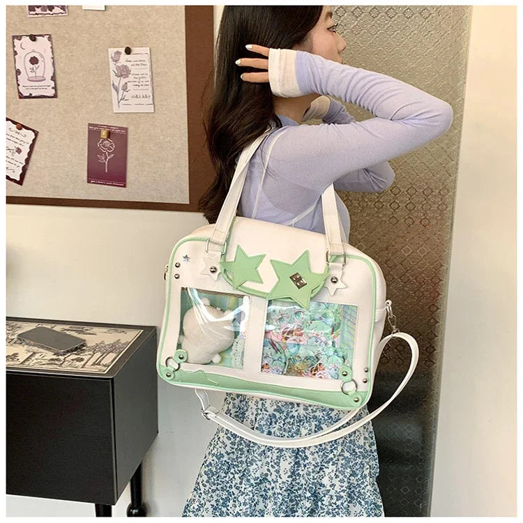 Y2K Trendy Star Ita Bag Lolita Girl Transparent Pocket Fashion Crossbody Bag Women's DIY Display Shoulder Bag Cute Purse Handbag