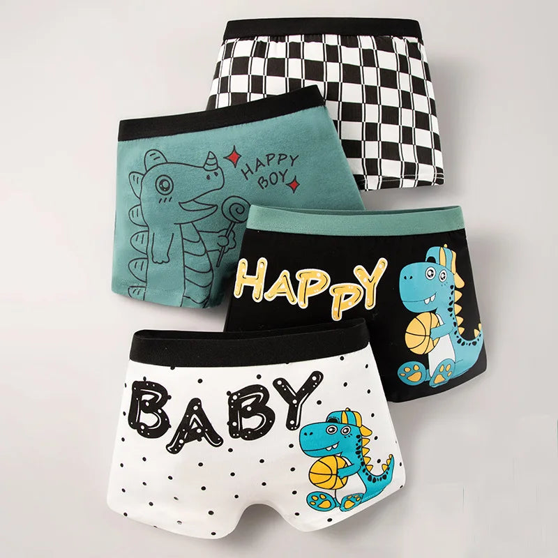 Multipack Dinosaur Pattern Athflow Style Boys Boxer Briefs Cotton Kids Boxers Breathable Children Underwear For 3-12 Years Old