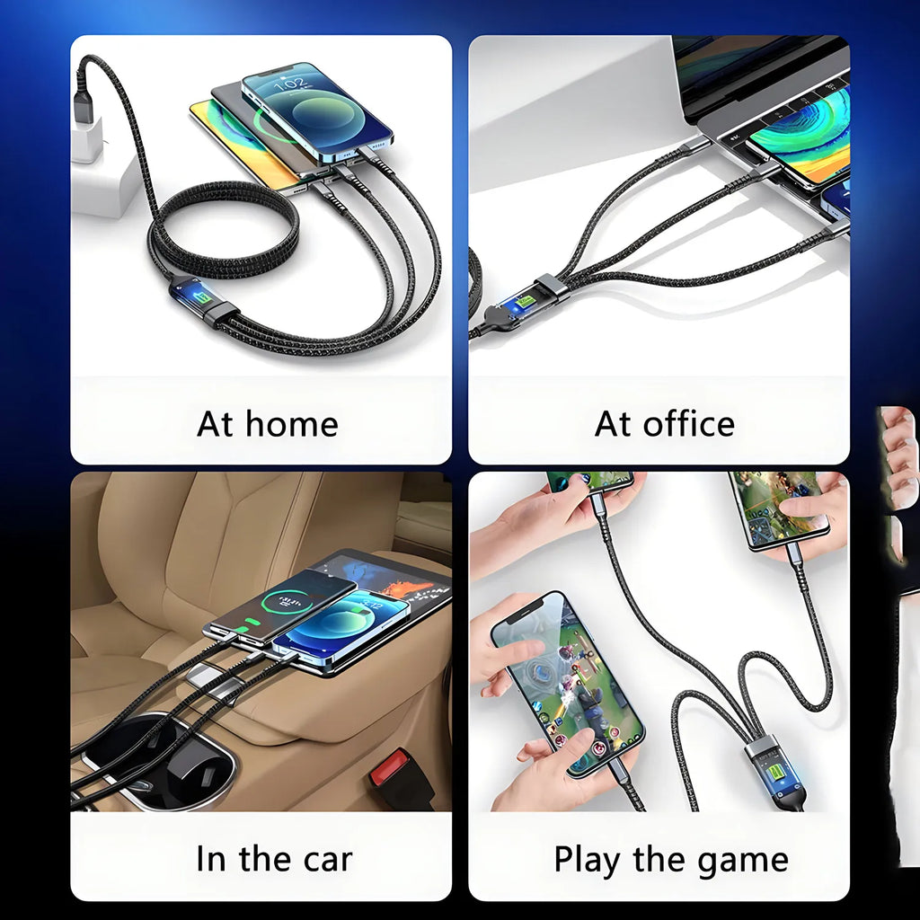 3 in 1 100W USB A Cable Fast Charging Micro USB Data Cord Phone Charger Quick Charge Cable For iPhone Samsung Xiaomi Huawei