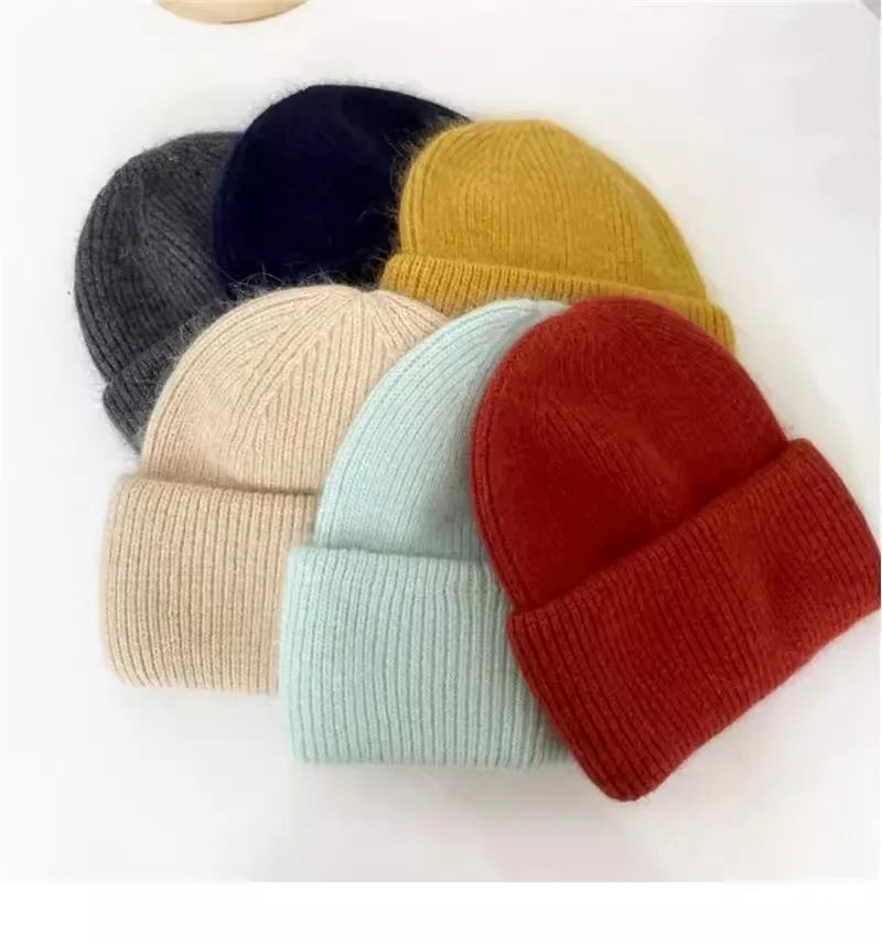 Women's Winter Hats Fashion Warm Bean Hats Solid Color Adult Hats Cute Knitted Hats Baotou Hats Autumn/Winter