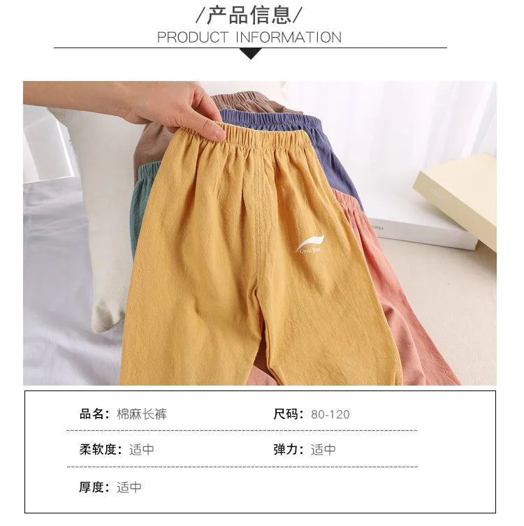 1 2 3 4 5 Years New Children's Anit-mosquito Pants Summer Baby Air Conditioning Bloomers Boys and Girls Cotton and Linen Pants