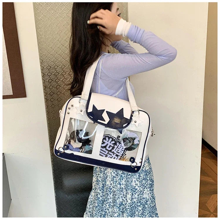 Y2K Trendy Star Ita Bag Lolita Girl Transparent Pocket Fashion Crossbody Bag Women's DIY Display Shoulder Bag Cute Purse Handbag