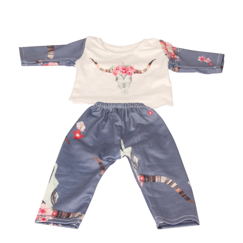 Doll Clothes Pajamas  For 43cm Baby New Born&American 18 Inch Girl Doll Unicorn Shark Cartoon Clothes Suit For Generation Doll
