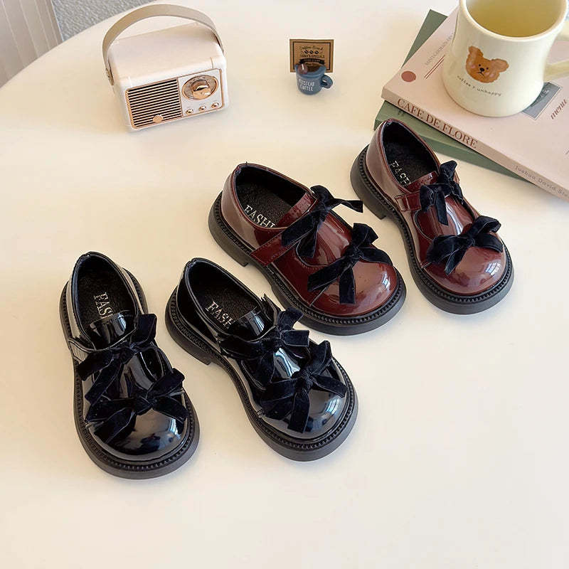 Children Leather Shoes Spring New Princess Shoes for Girls Wine Red Versatile Kids Fashion Wedding Party Mary Jane Shoes Glossy