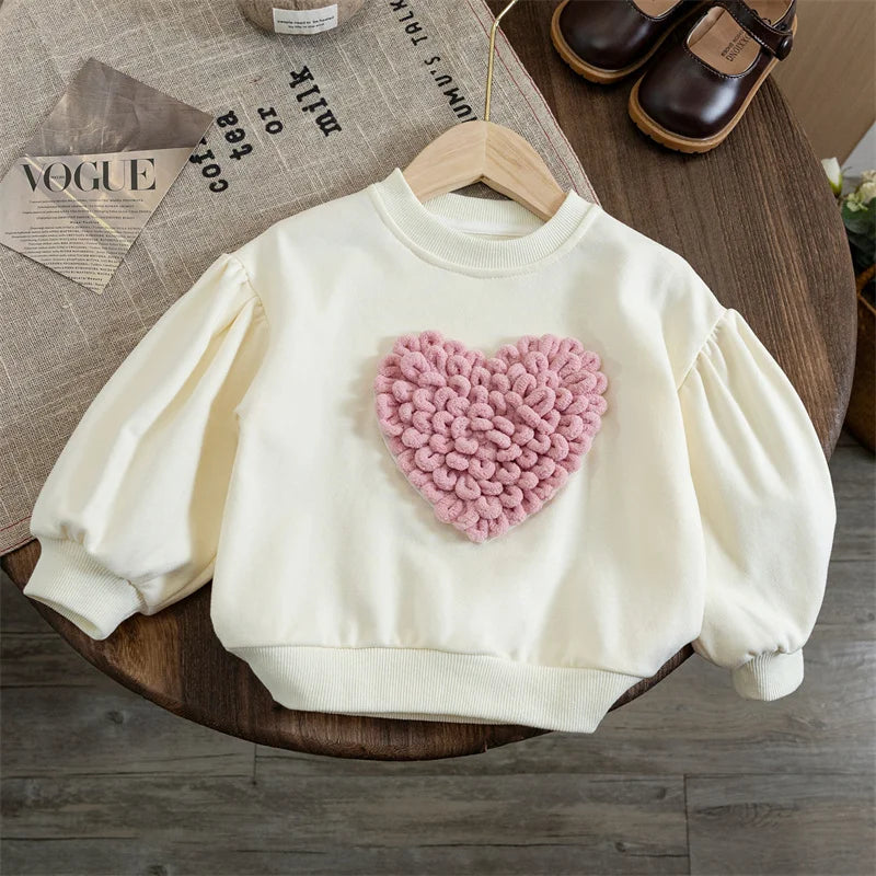 Girls T-shirts 2023 Autumn Winter Sweater for Kids 3D Love Children Sweatshirts Toddler Pullover Long Sleeve Baby Tops Outfits