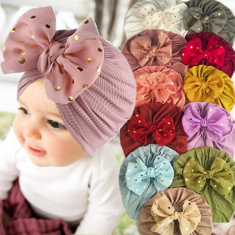 Cute Bow Baby Turban Hat Soft Elastic Kids Beanie Spring Summer Breathable Solid Color Baby Girl Bonnet Hats for Newborn Infant