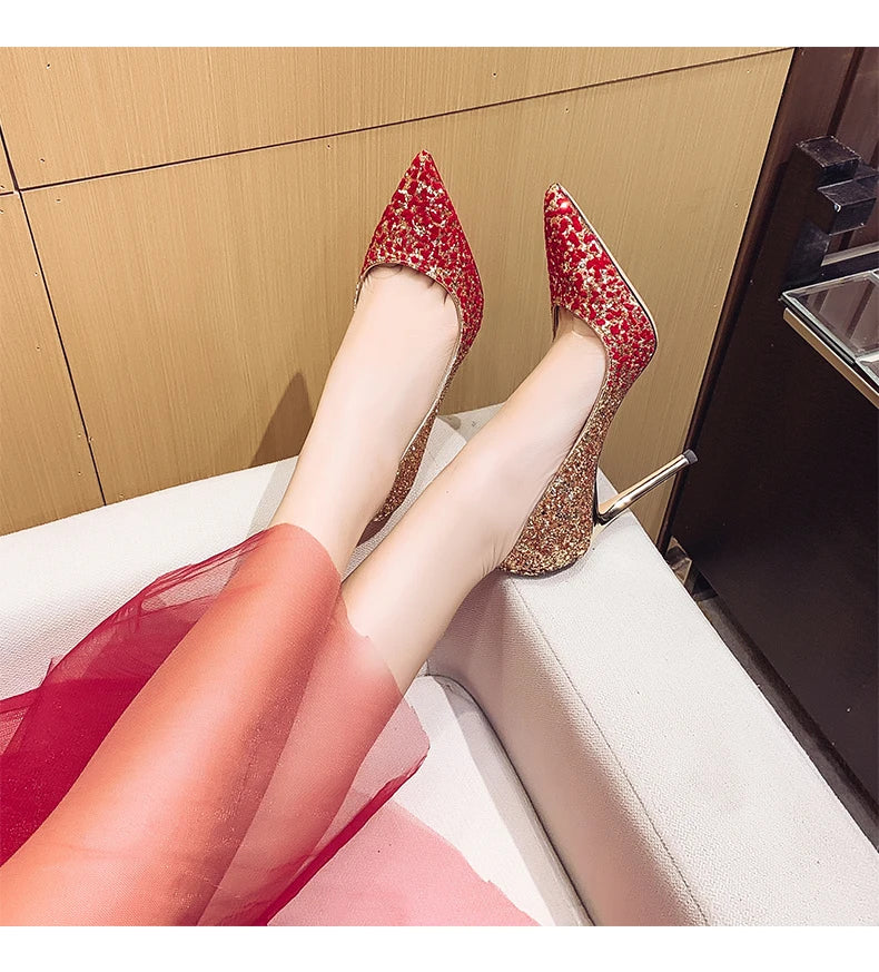 Heels for women luxury women's High Heels Pointed Toe Glitter Red Designer Pumps Wedding Bridal Valentine Ladies shoes Women
