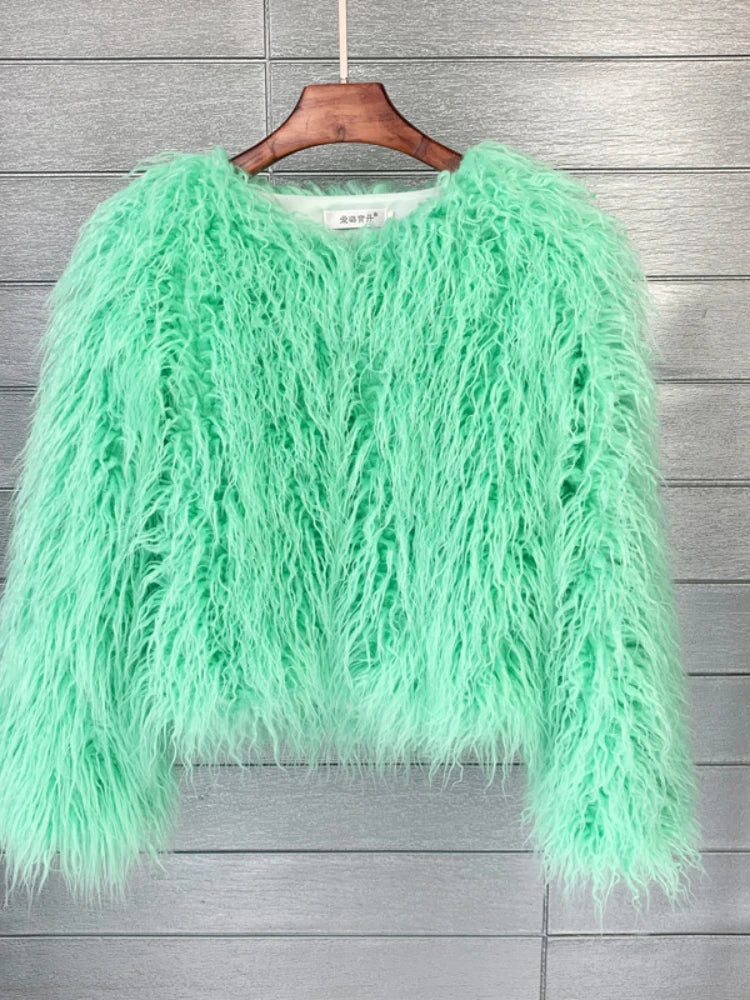 Faux Fur Plush Coat – Soft Shaggy Statement Jacket