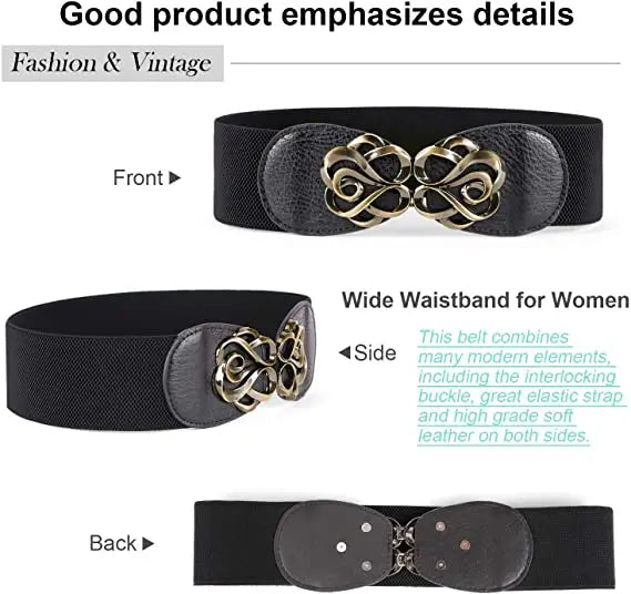 Women Wide Elastic Waist Belt Vintage Stretchy Waistband for Ladies Dresses