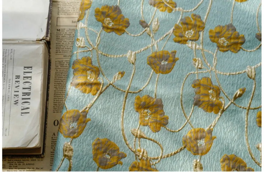Lake Green Gold Silk Embossed Yarn Dyed Jacquard Fabric Spring Autumn Tutu Skirt Palace Style Dress Making Fabric 50cmx140cm