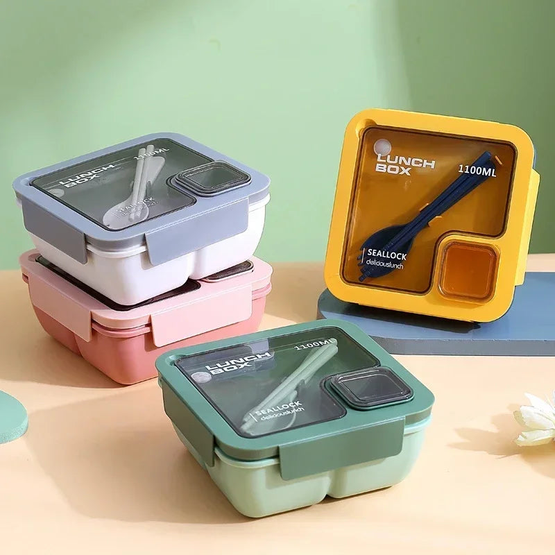 850ml/1100ml Portable Lunch Box Microwave Bento Boxes with Tableware for Kids School Office Leakproof Food Storage Container