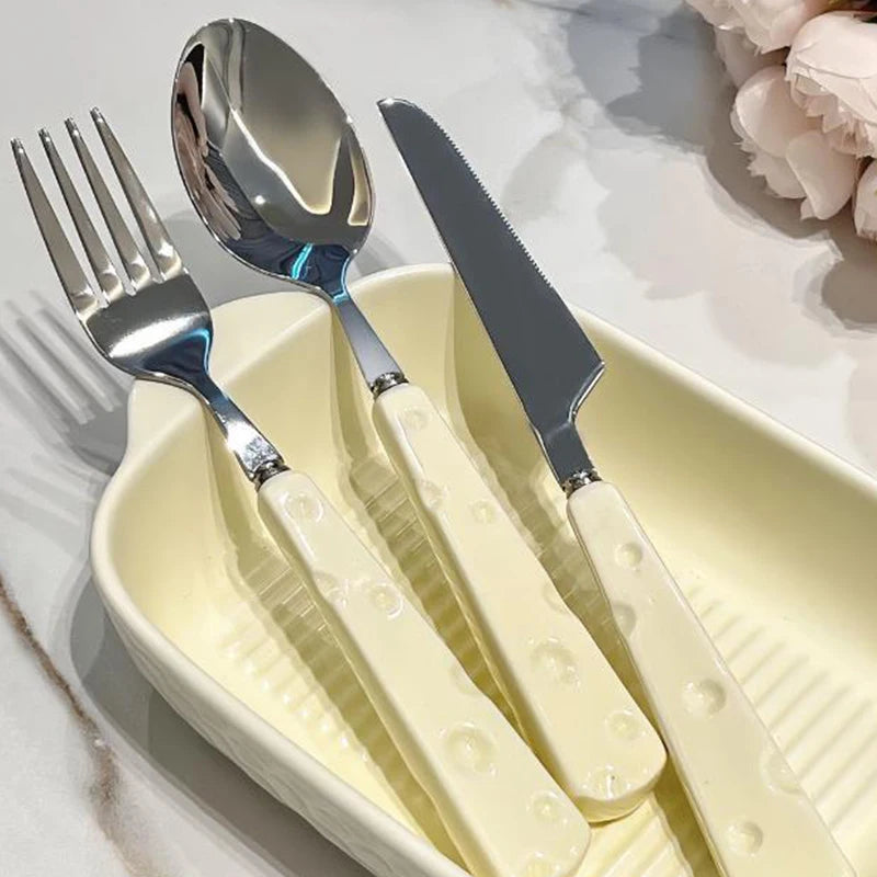 1/3PCS Tablewares Stainless Steel Knife Fork Spoon Ceramic Cheese Shaped Handle Cute Appearance Elegant Household Dinnerware ZYF