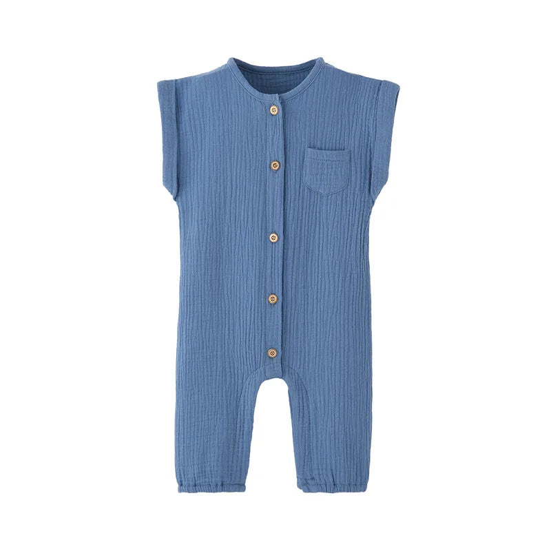 Summer Newborn Baby Romper Sleeveless Girl Boy Cotton Gauze Jumpsuit Solid Infant Soft Thin Gauze Cozy Rompers Pajamas
