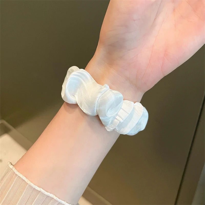 INS Chiffon Ice Silk Elastic Scrunchie Strap For Apple Watch 7 8 6 5 4 Slim Girl Band Loop Bracelet For iWatch 41mm 40 44 45 49